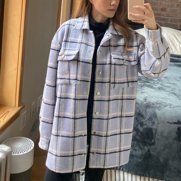 Forever 21 Flannel Jacket Shacket style Plaid coat in Lilac Stripes - Picture 2 of 10